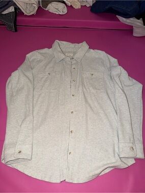 Thread & Supply Heather Grey Fleece Flannel Shacket Button Front Shirt Medium